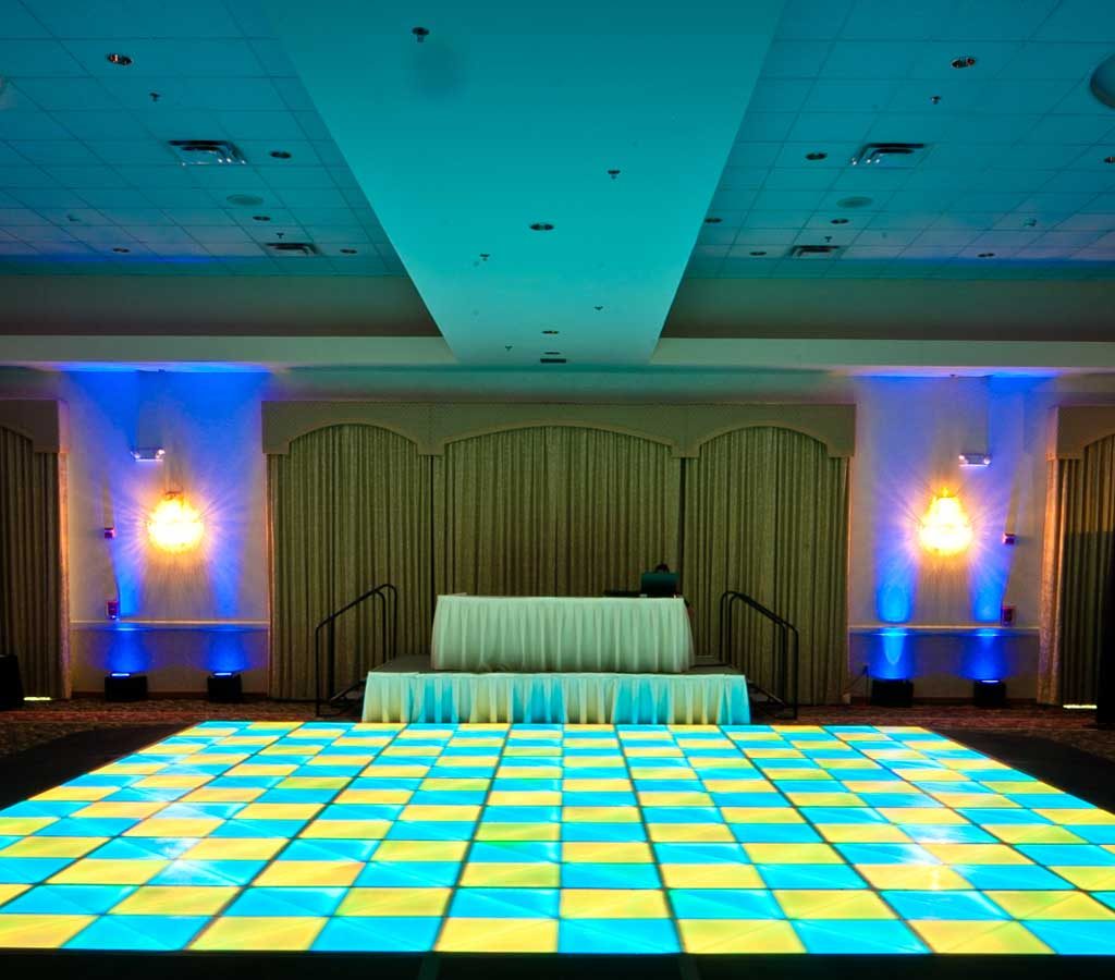 LED dance floor lighting for a wedding reception
