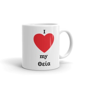 Θεία White glossy mug